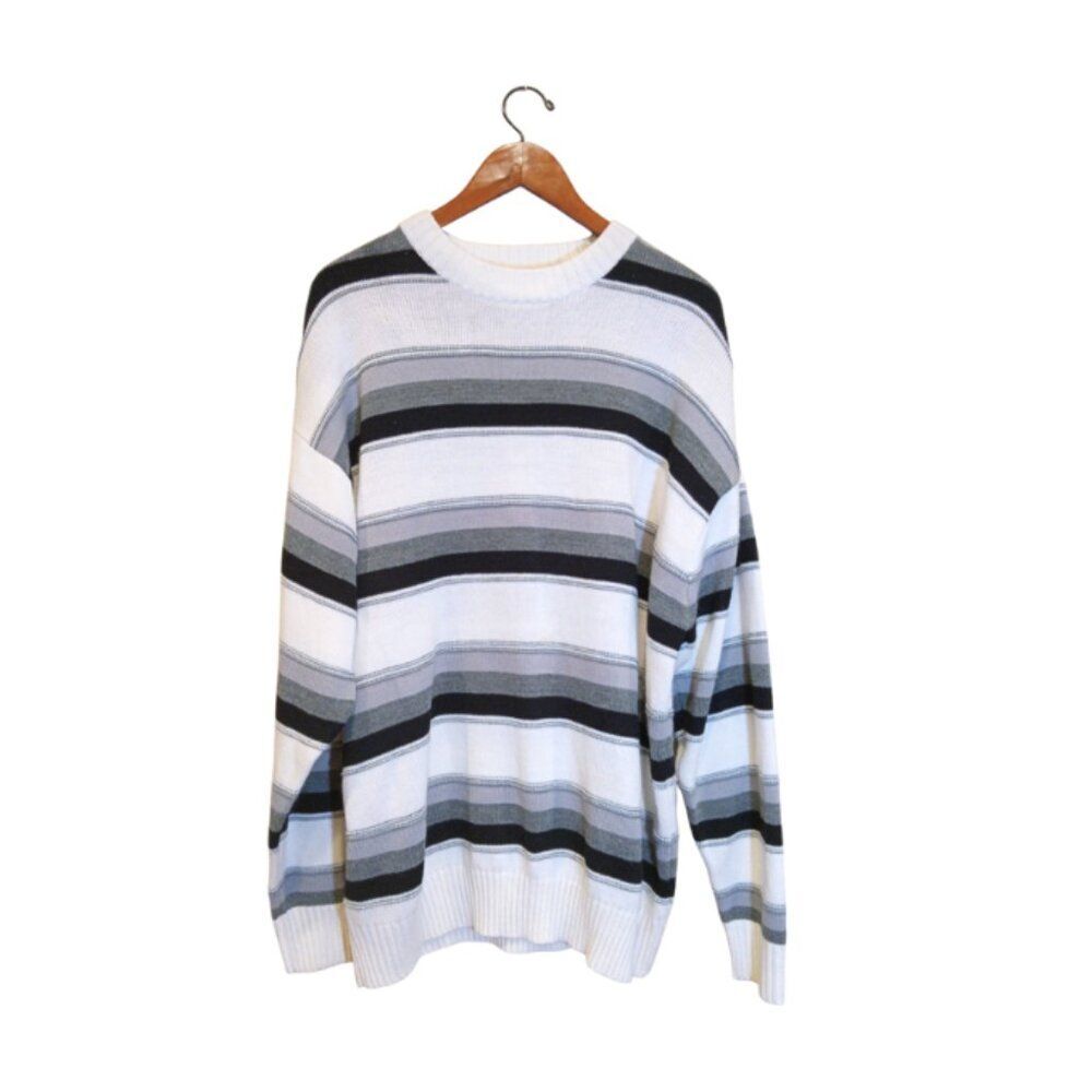 Jordan Craig Mens Vintage 90s Coogi Style Pullover Sweater Size L White Grey
